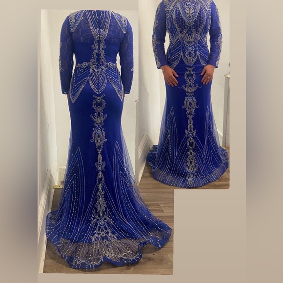 Oui Royal Blue Beaded Detail Linen Dress 76023 5392